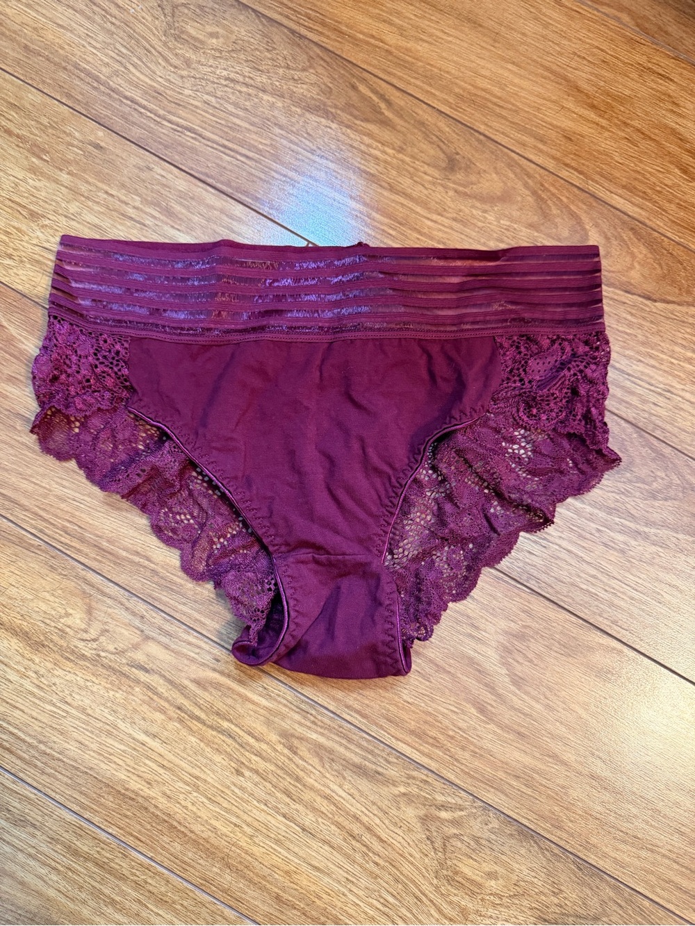 Women’s Lace-Trim Bikini Panty in Deep Wine Well Worn